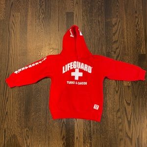 Super Cool Turks & Caicos Kids Lifeguard Sweatshirt size small red.